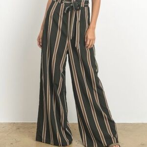 HOMAGE Black and Tan Striped Wide-Leg Pants